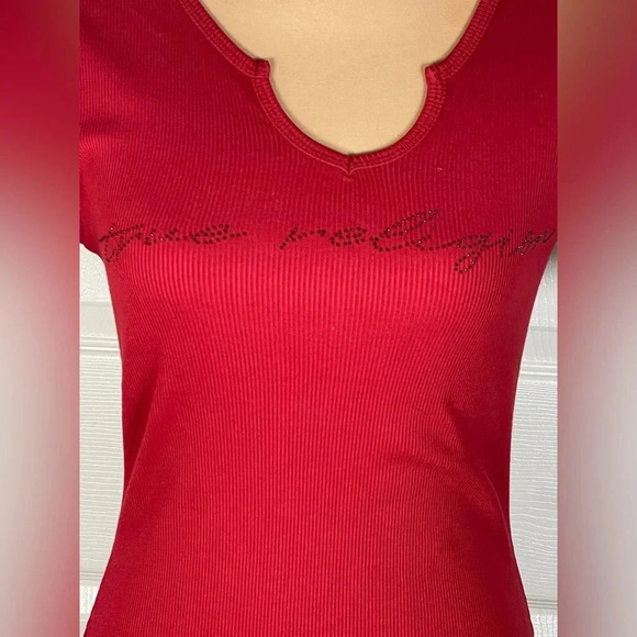 TRUE RELIGION Red Dahlia Crystal Script V Notch Dress Small New with Tags - Picture 8 of 10